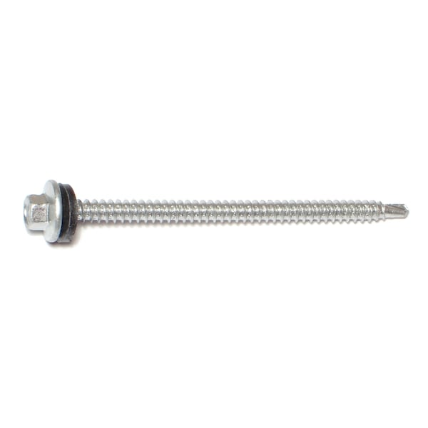 Self-Drilling Screw, #10 x 3 in, Silver Ruspert Steel Flange Hex Head External Hex Drive, 250 PK